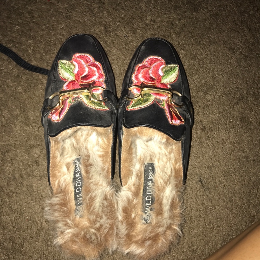 Furry slip on loafers